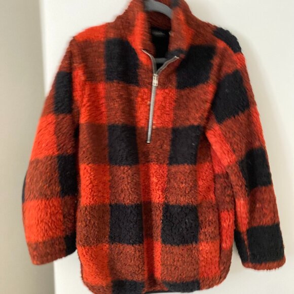 Plaid Print Quarter Zip Teddy Casual Long Sleeve - Picture 2 of 3